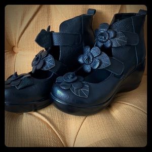Leather Floral Wedge Heel Bootie